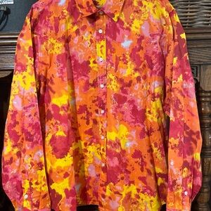 Vibrant Abstract Print Button-Down Shirt - Orange & yellow